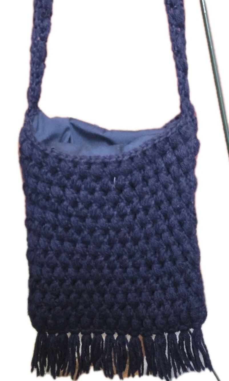 Blue Knit Crochet Purse Tote Holder Travel